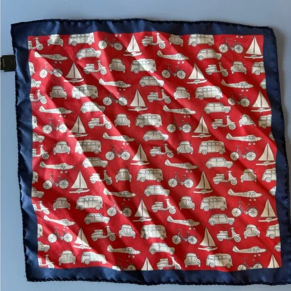 Red and Blue Patterned Pocket Square - Picture 7 of 7